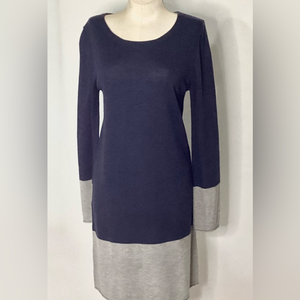 Philosophy Fine Knit Sweater Dress Blue & Gray Cashmere Sz. M